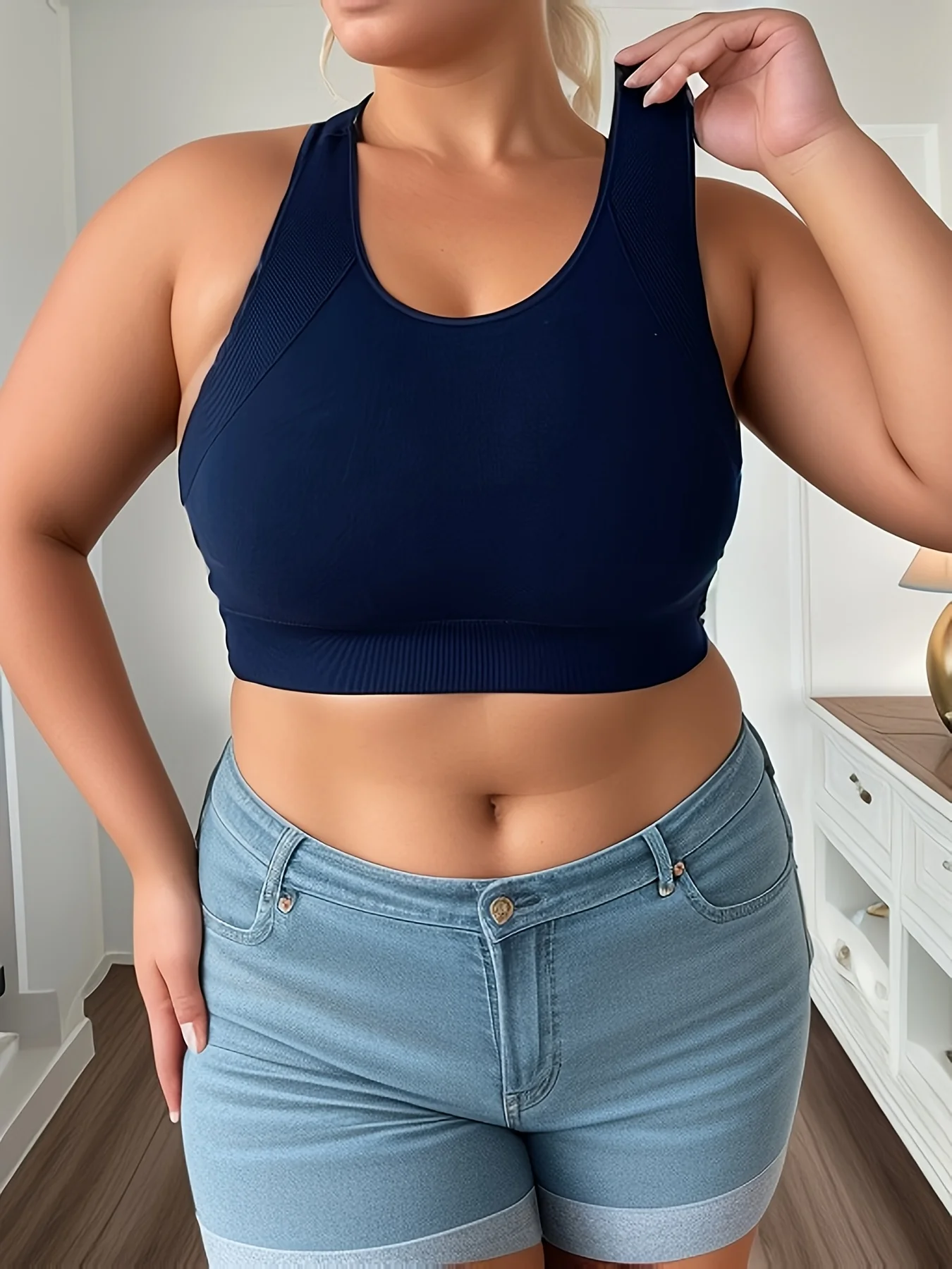 Plus Size Halter Sports Bra for Women, Ribbed Back Cutout Workout Crop Top, Medium Support Gym Yoga Bra 1XL-4XL