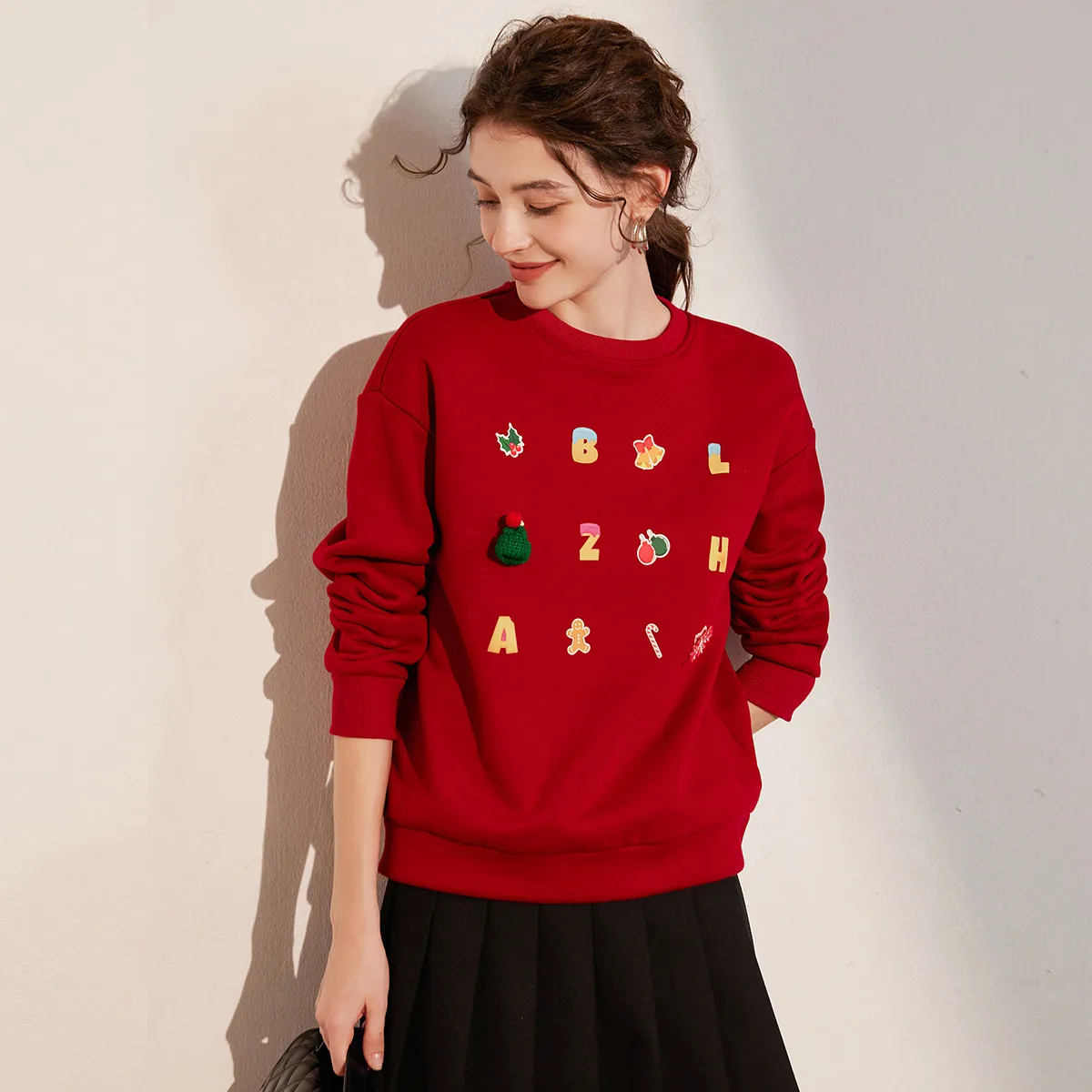 LOUIS YAO New Casual Loose Women's Sweatshirts 2025 Autumn Tops Winter Christmas Themed Printed Shoulder Sleeves Hoodie