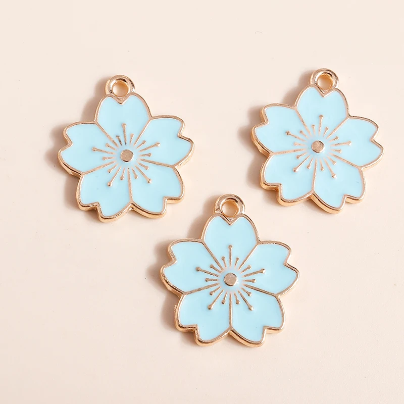 10pcs 17*20mm Colorful Enamel Cute Sakaru Flowers Charms for Earrings Necklaces Pendants Handmade DIY Jewelry Making Accessories