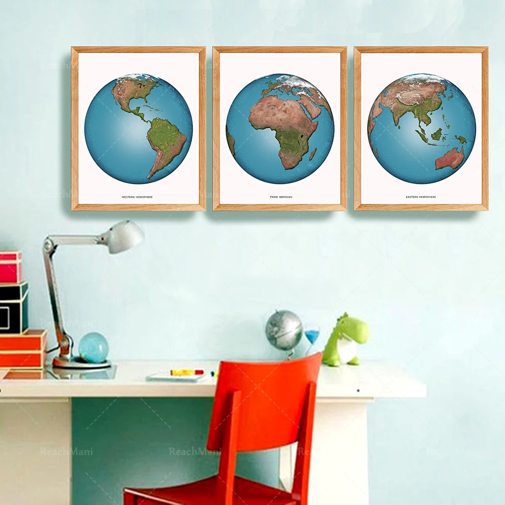 World Map Wall Art, Color Geography, Modern Planet Decoration Children's Room Poster