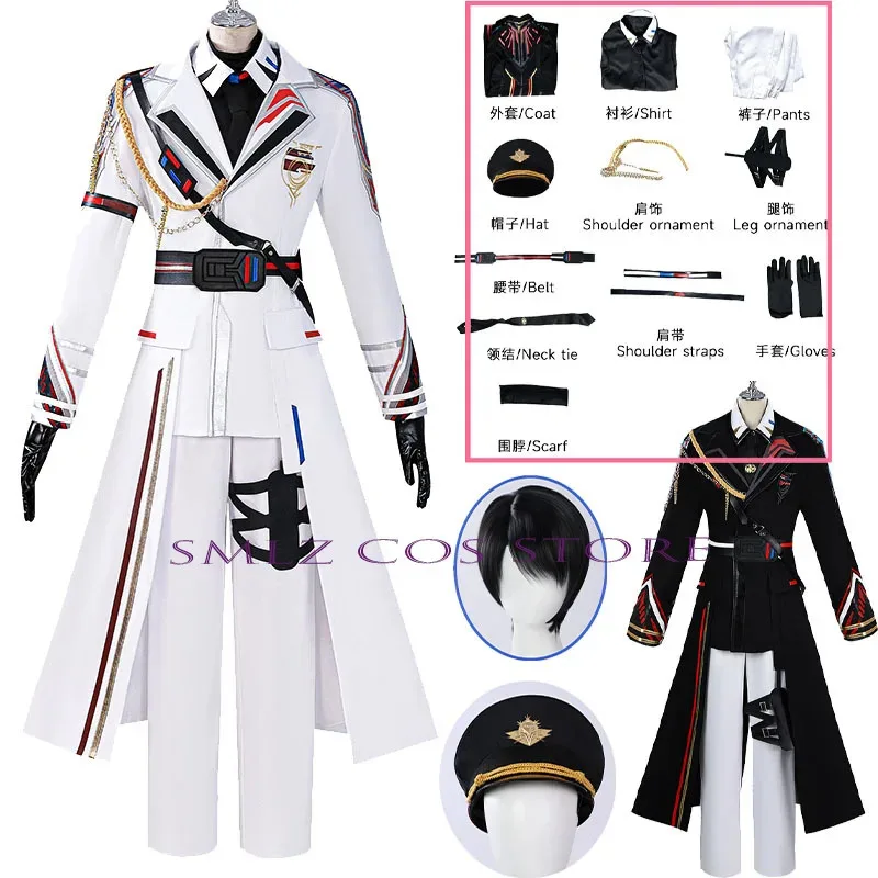 

2 Colors Caleb Cosplay Game Love And Deepspace Costume Black White Caleb Officer Hat Wig Uniform Suit Party Play Outfit for Man