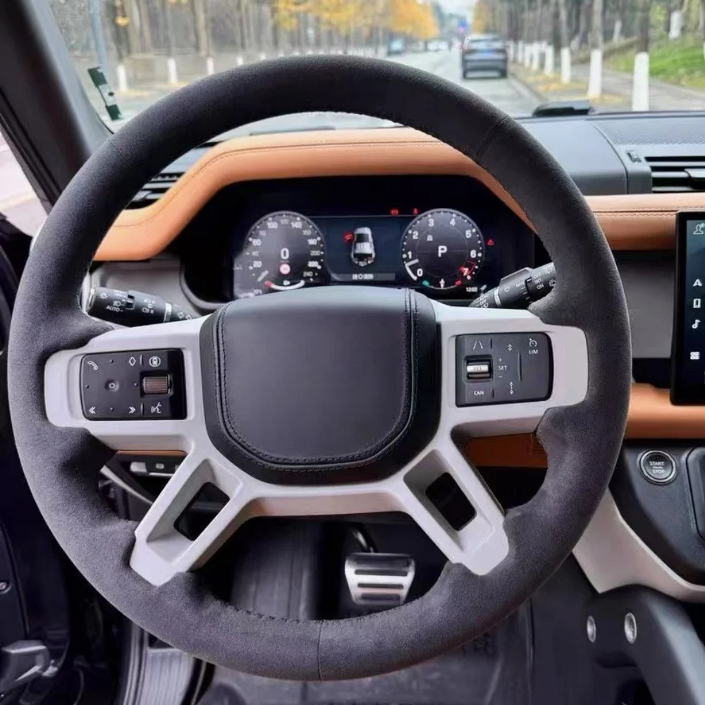 

Custom Car Steering Wheel Cover Non-Slip Suede Leather For Land Rover Discovery 5 Defender 2020-2021 2022-2023 Car Steering Wrap