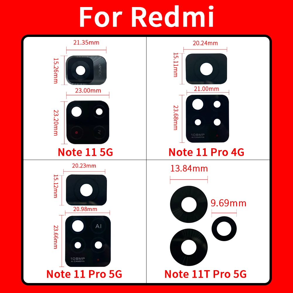 

2 шт., новинка для Redmi Note 13 12 11 Pro Plus 5G 4G, стеклянная линза для камеры, задняя стеклянная линза для камеры с клеем, замена, ремонт