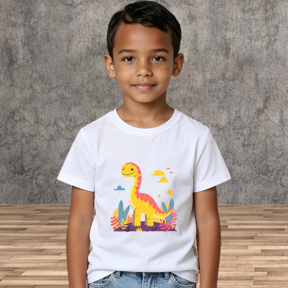 Summer Boys Cartoon Dinosaur Printed T-shirt Soft Cotton Children Short Sleeve Tee