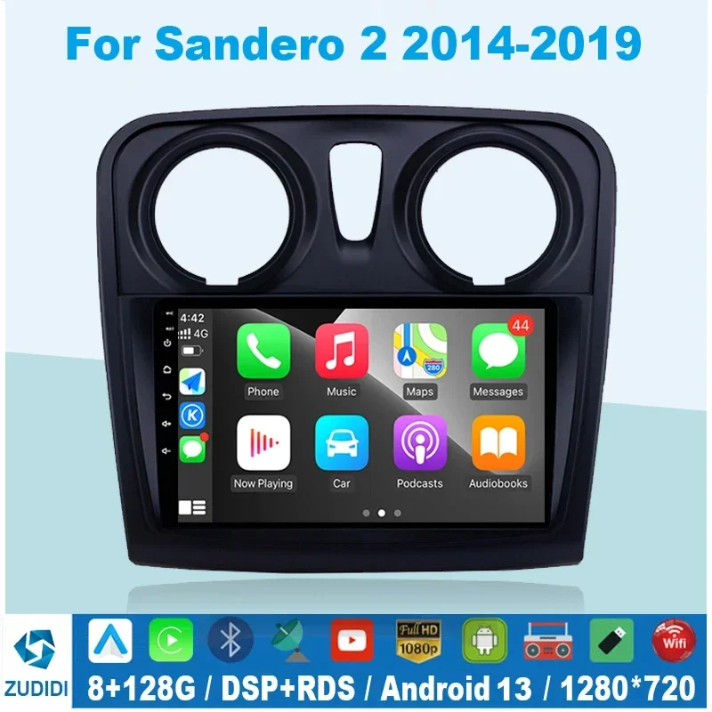 

2 Din Carplay Android 13 For Renault Logan 2 2012 - 2019 Sandero 2 2014 - 2019 Car Stereo Radio Multimedia Player Head Unit