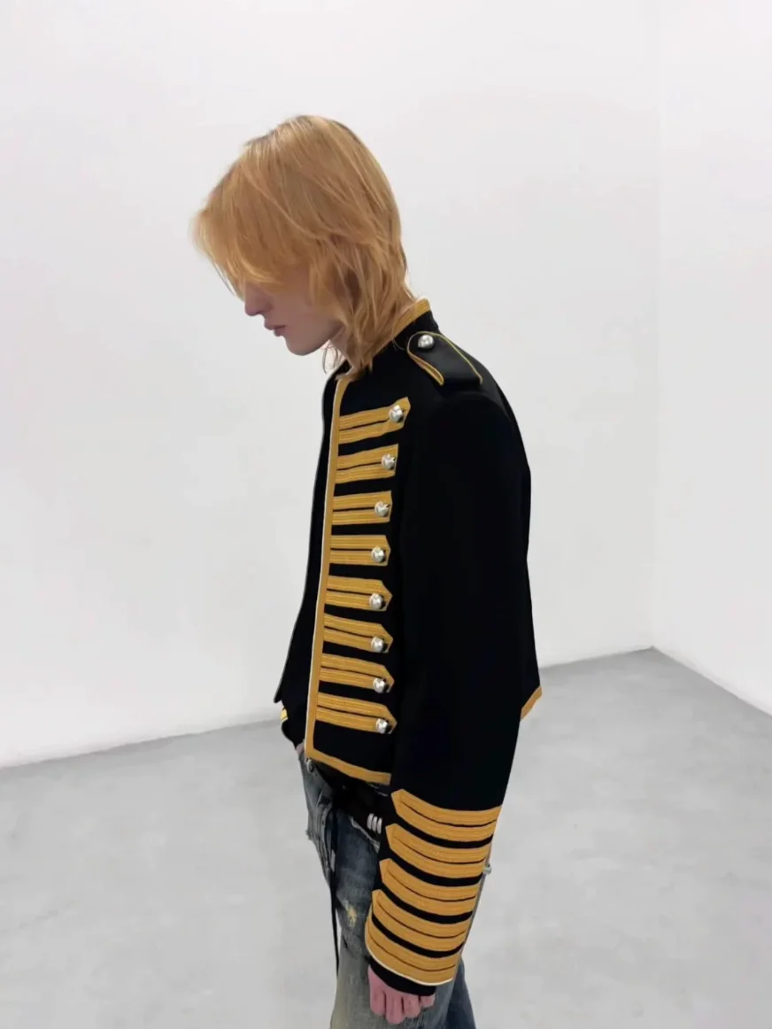 ANN webbing Napoleon short court two-tone jacket