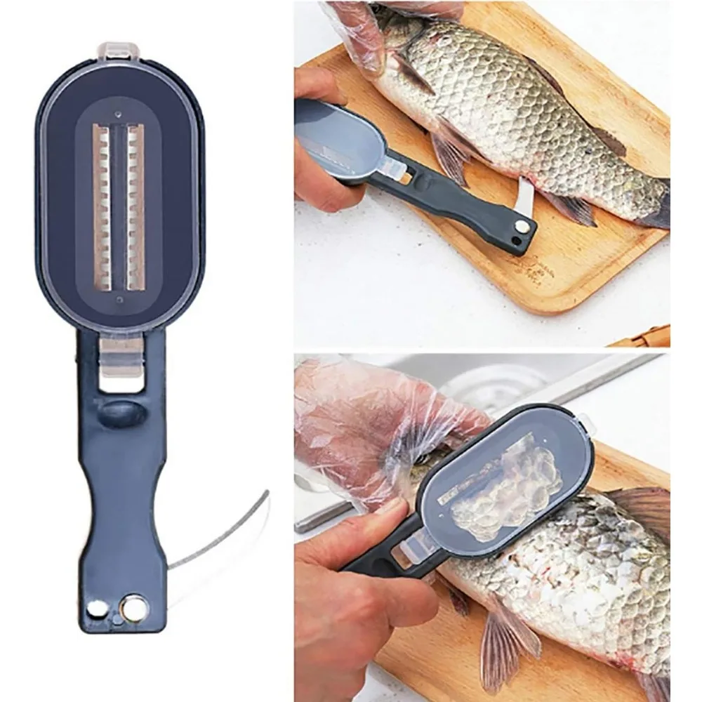 Détartreur de poisson dissolvant écailles de poisson grattoir avec couvercle 2in1 nettoyeur de poisson peau fruits de mer échelle raboteuse filet couteau outil de cuisine
