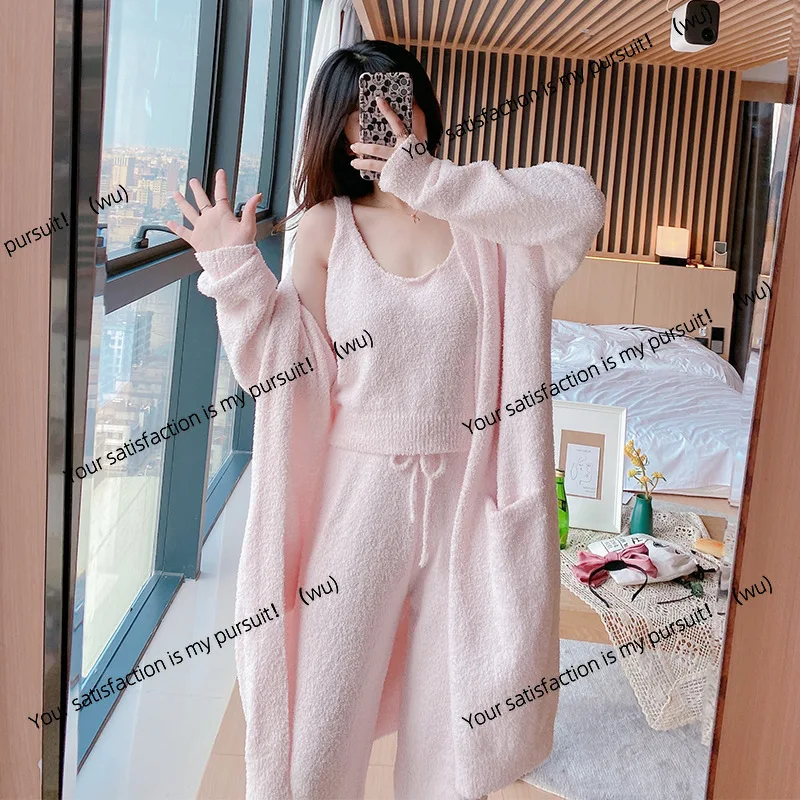 

Мягкие женские пижамы на осень и зиму, теплый утолщенный кардиган из трех предметов, шерстяная трикотажная домашняя одежда, европейские и американские ins