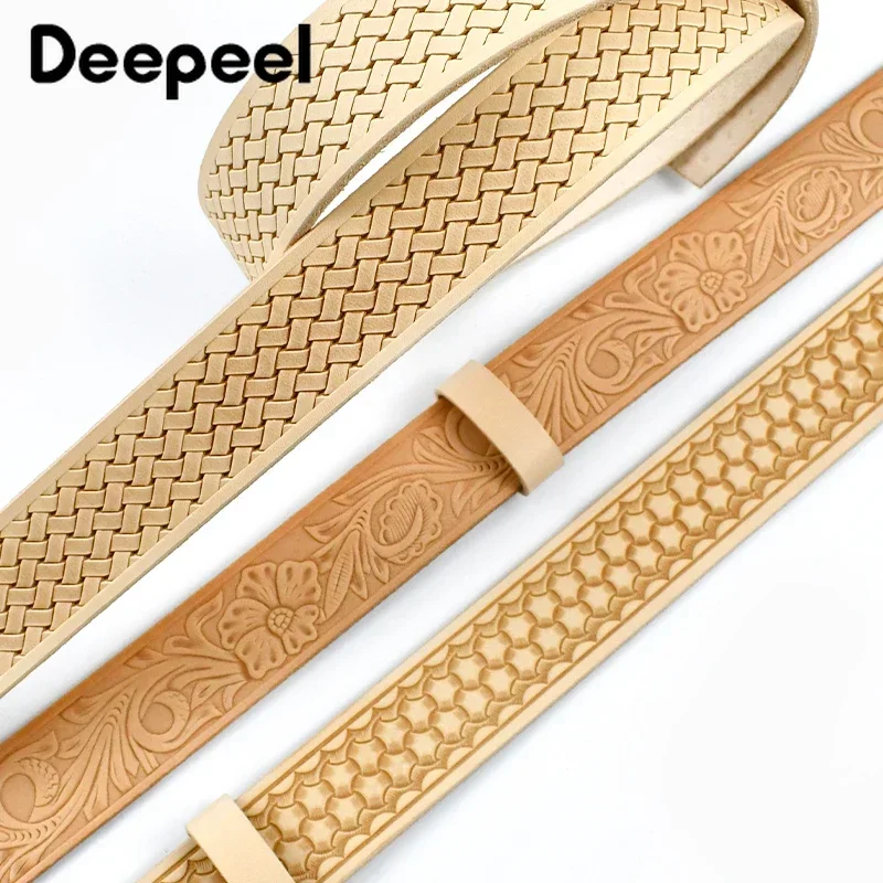 3.8cm*110/120cm Deepeel Embossed Belts First Layer Cowhide Waistband Genuine Leather Belt for Man DIY Handmade Accessories
