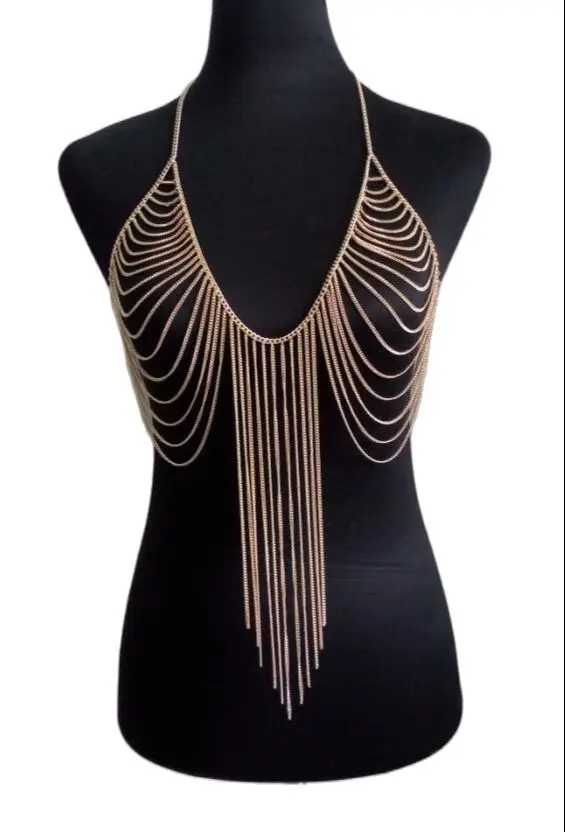 FREE SHIPPING! NEW STYLE Gold Colour CHAINS UNIQUE DESIGN LAYERS BRA Chains JEWELRY HARNESS Chains JEWELRY 3 COLORS