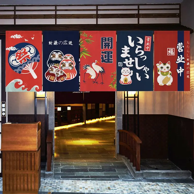 VIKAMA Japanese Triangle Flag Daruma Crane Lantern Fortune Print Pennant Banner For Restaurant Bar Kitchen Entryway Decor