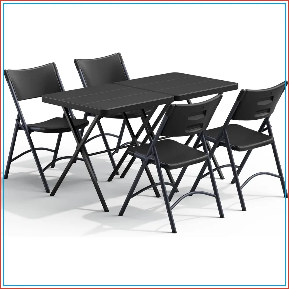 2 Pack Folding Table and 4 Pack Folding Chair Set, Portable for Camping Picnic Indoor, Black