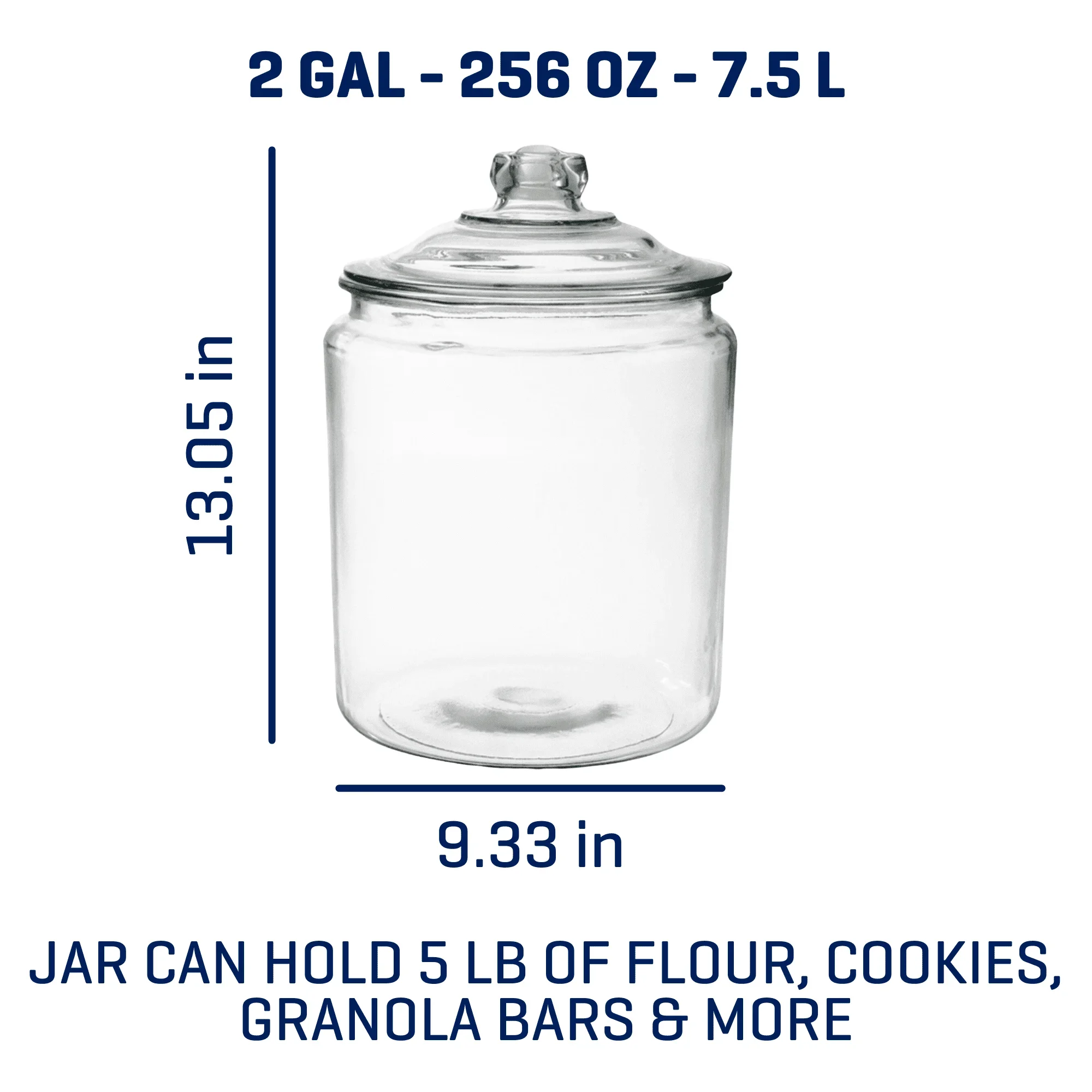 

(2 Pack) Glass Jars with Lids, made of all clear glass with a large knob for easy gripping and removing the lid