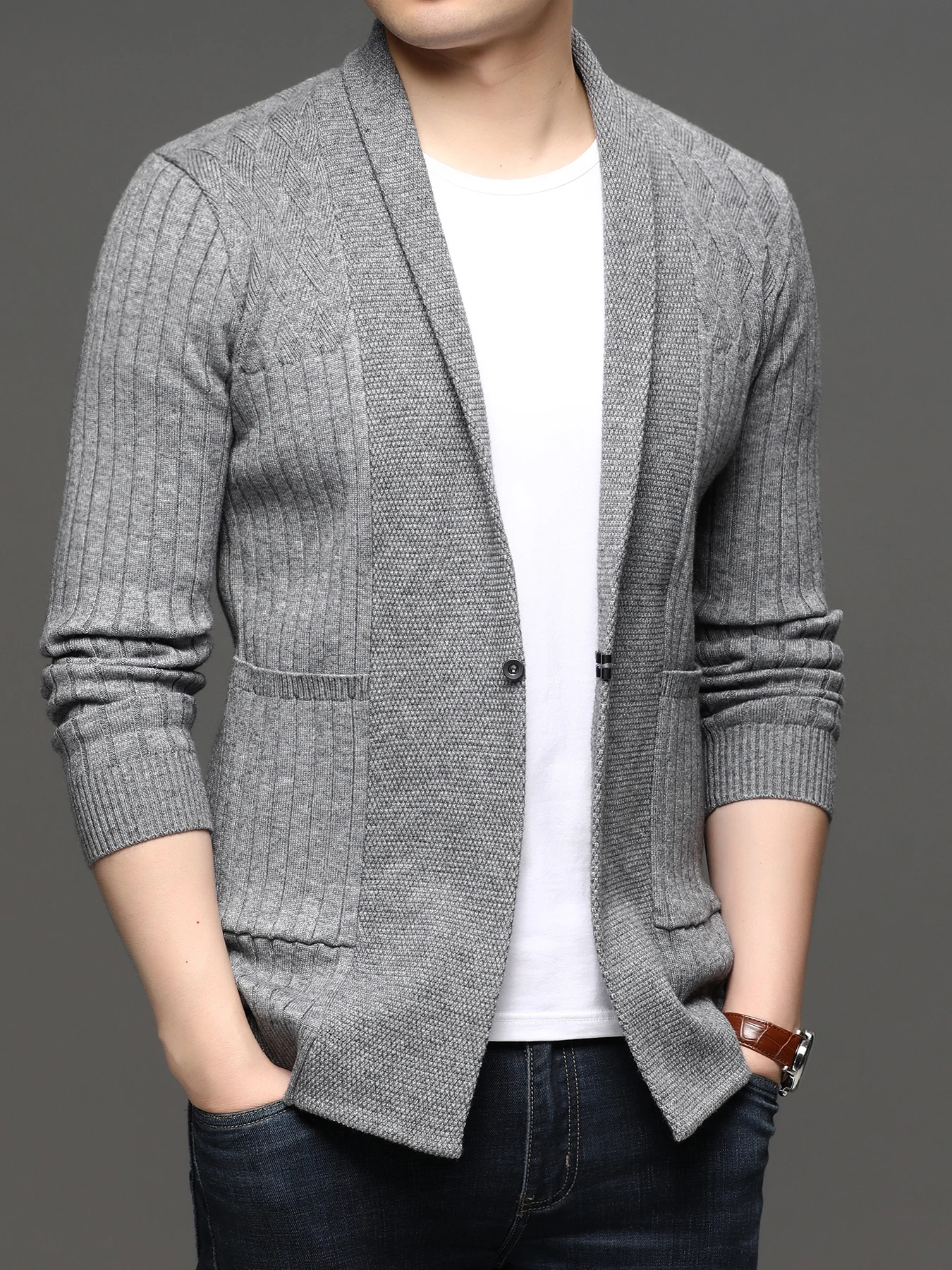 

Men's Knitted Cardigan Sweater Slim Fit Long Sve Casual Thin Sle Spring Autumn Faion Urban Sle Polyester Nylon Blend