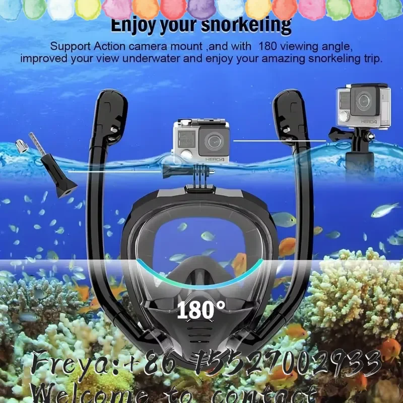 Snorkeling Mask Double Tube Silicone Full Dry Diving Mask Adult Swimming Mask Diving Goggles Self Contained Underwater