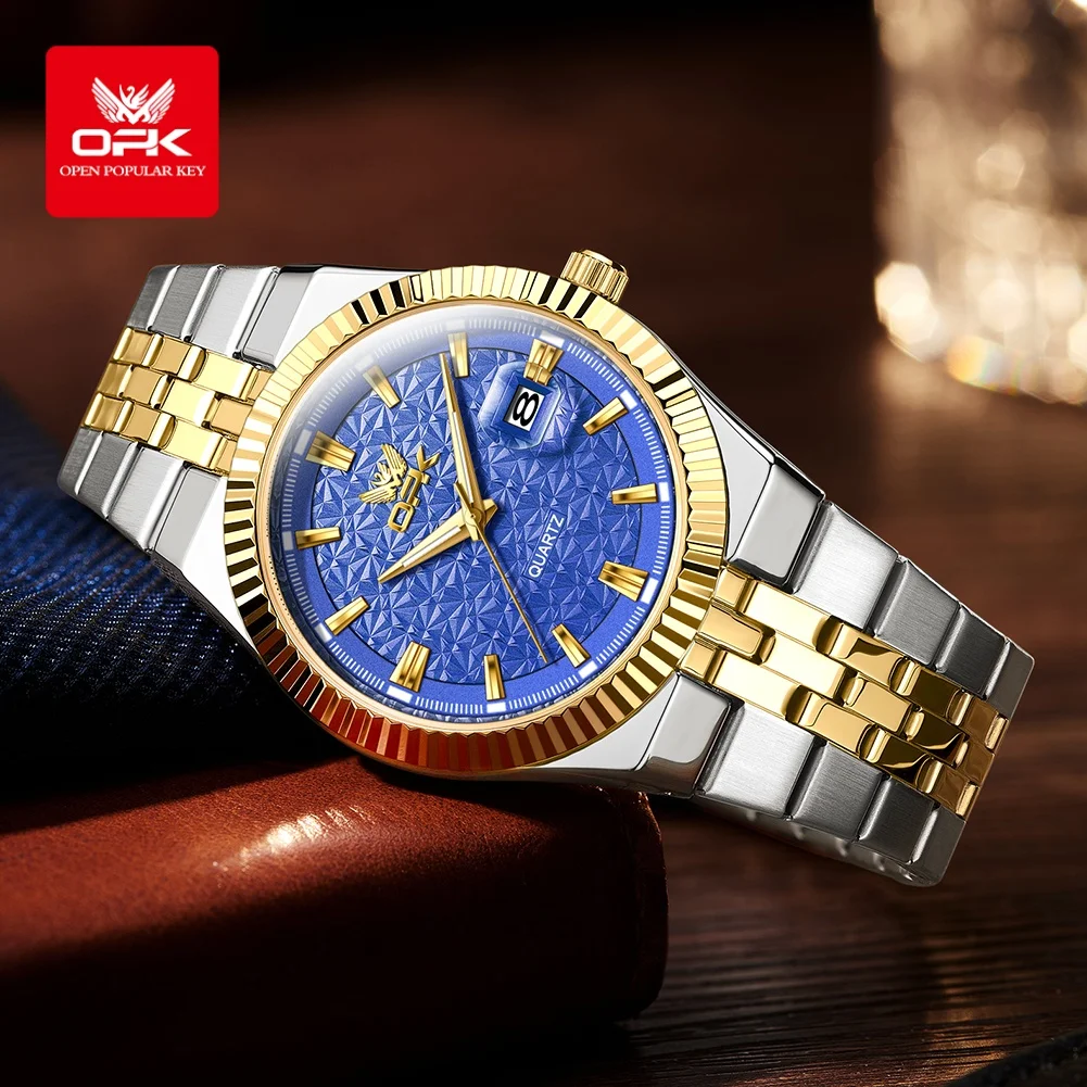 OPK 6073 Fashion Men Original Quartz Movement Watch Night Light 30m Waterproof Classic Dial Calendar Window Watch For Men
