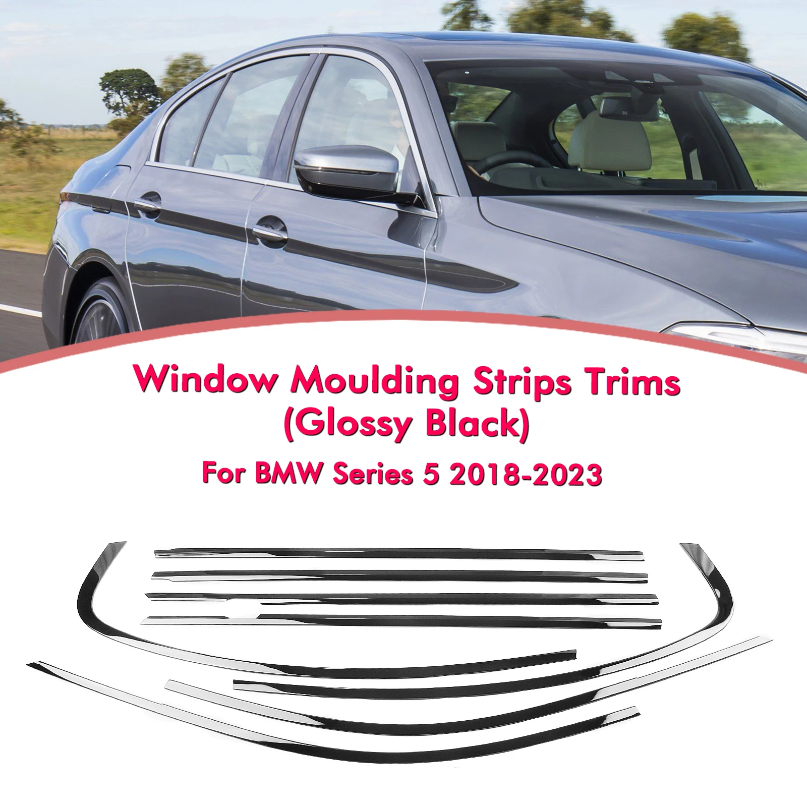 

8 Pieces of Window Strip Sticker Trim Decoration For BMW 5 Series G30 2018-2023