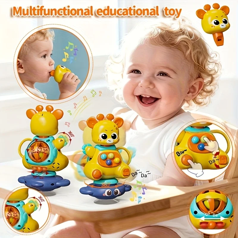 Interactive Giraffe Toy with Suction Cup Base - 360° Rotating Multifunctional Sensory Toy for Hands-On Learning & Play