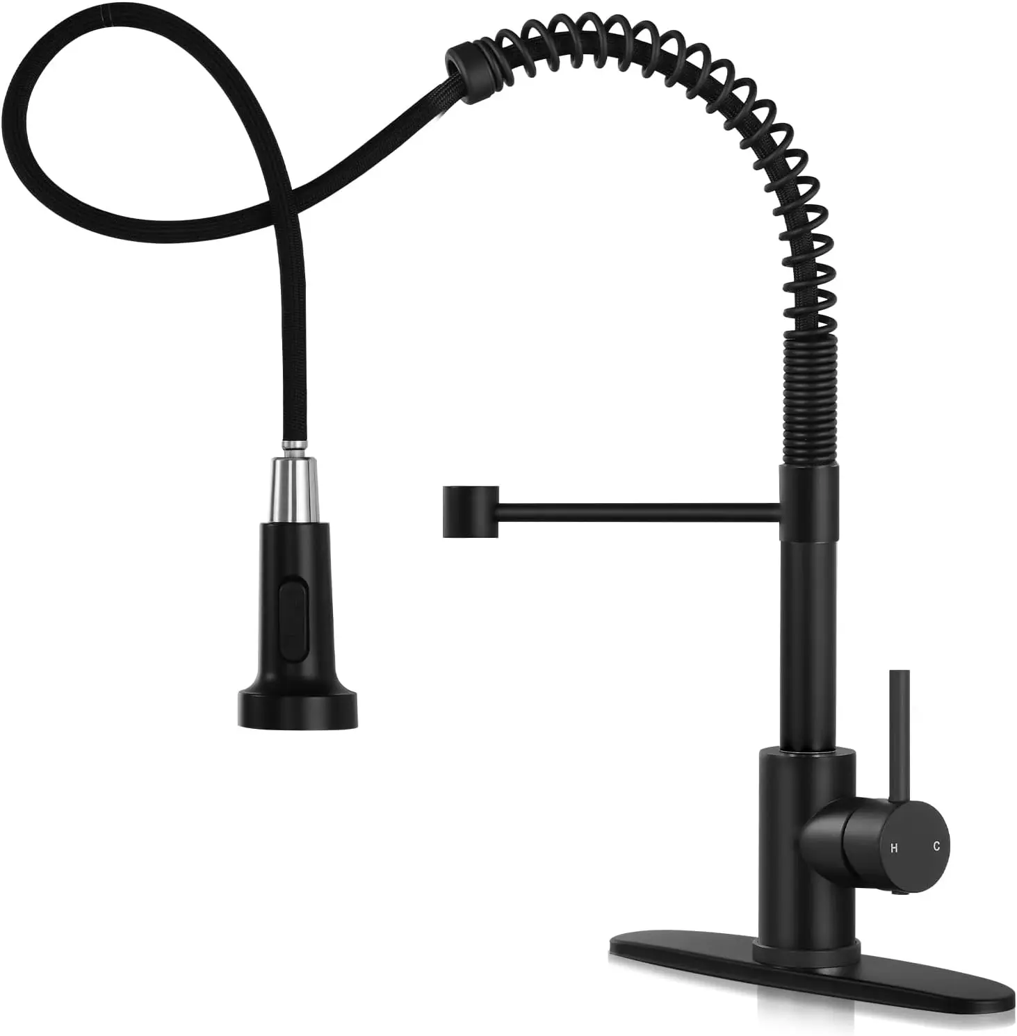 

Spring Kitchen Faucet with Pull Down Sprayer - Matte Black, 1 or 3 Hole, High Arc, 360° Swivel
