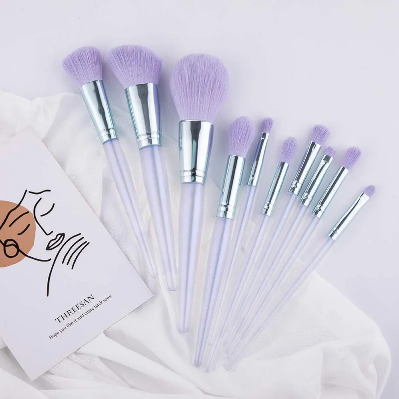 10 pinceaux de maquillage, manche en acrylique, brosse à poudre, ombre à paupières, outils de beauté, en Stock