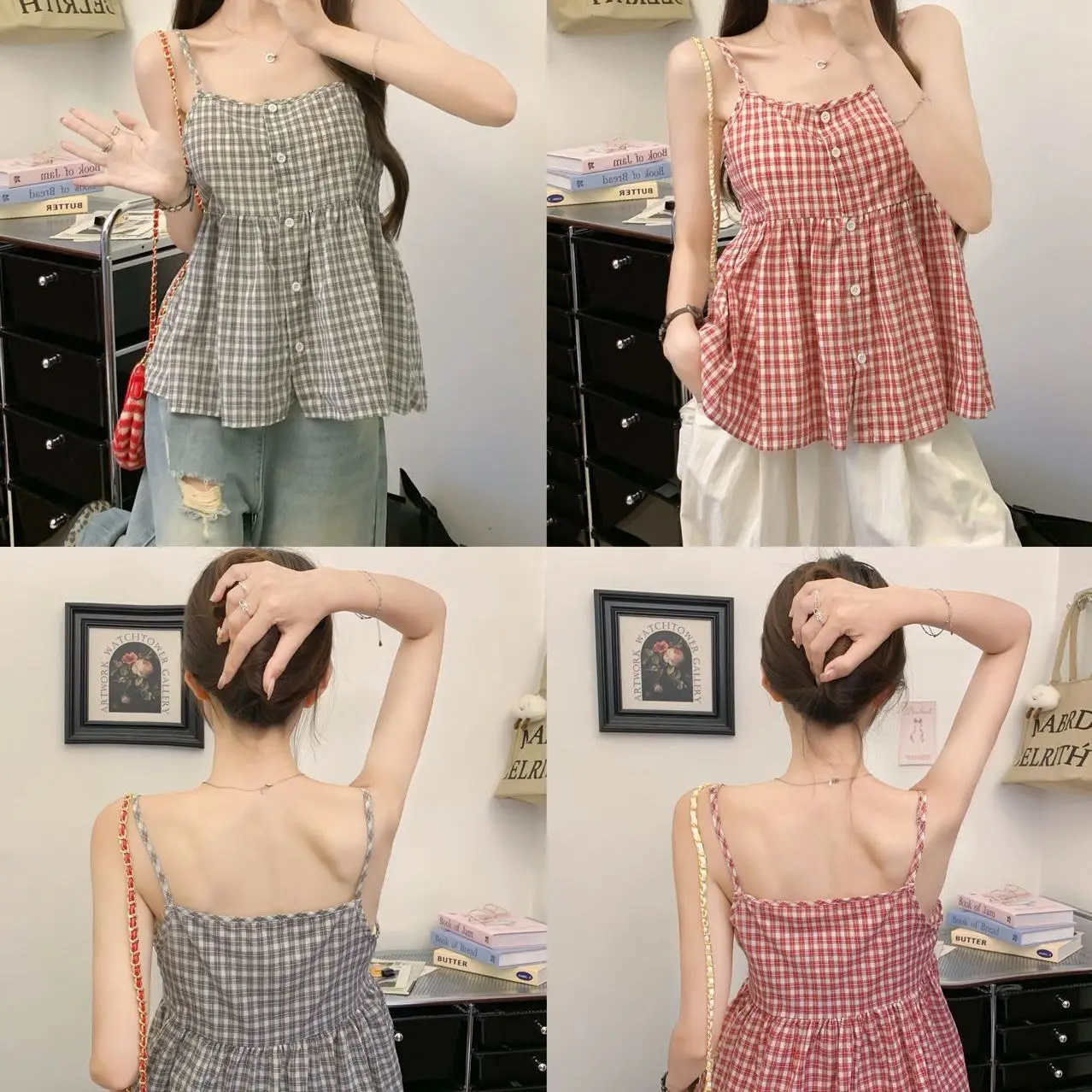 سترة نسائية صيفية جديدة بتصميم مربعات وأزرار، ضيقة ومريحة، أنيقة وعصرية، قصيرة الطول بإغلاق زر واحد