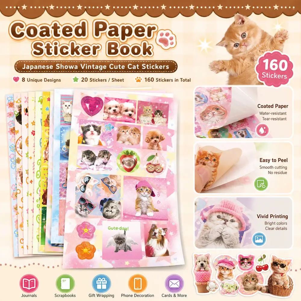Matte Film Sticker Sheets Tactile Film Retro Style Decorative Stickers Cat And Dog Patterns Colorful Illustrations