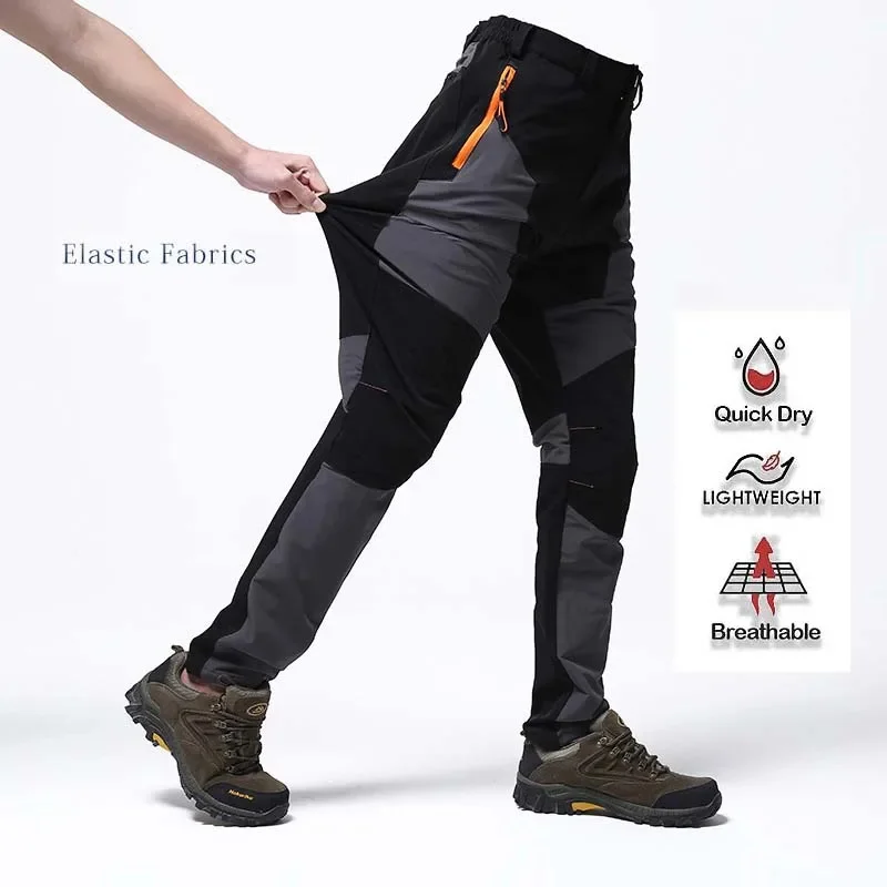 

Splicing Elastic Mens Hiking Pants Outdoor Thin Quick Dry Water Splashproof Trekking Climbing Wear-resistant Breathable