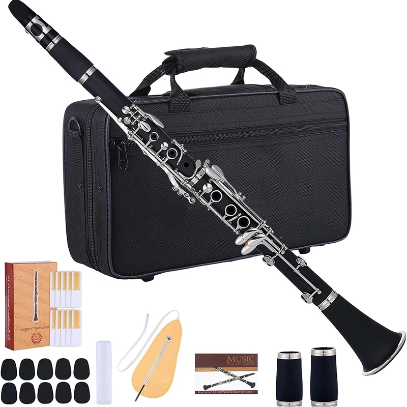 Bakelite Clarinet Bb Nickel Plated Clarinet 17 Keys Professional Clarinete Instrument Unique Woodwind Instruments for Children