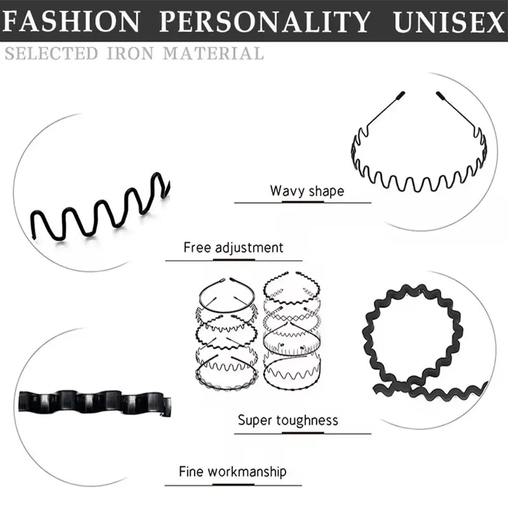 Fashion Metal Hair Band For Men Women Unisex Black Wavy Hair Head Hoop Band Sports Headband Hairband Hair Accessories Gifts