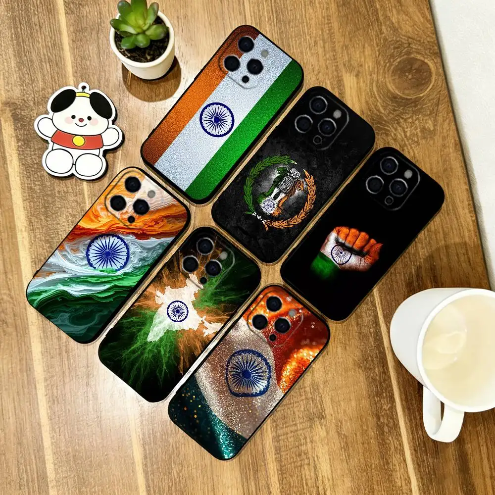 I-Indian National Emble Flag Phone Case For iPhone 17, 16,15,14,13,12,11 Plus,Pro Max, Others Soft Silicone Black Cover
