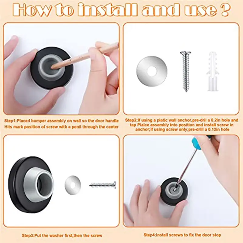 Tope de puerta de goma PORK, amortiguador silencioso de acero inoxidable montado en el suelo para puertas no magnéticas de vidrio, parachoques de puerta