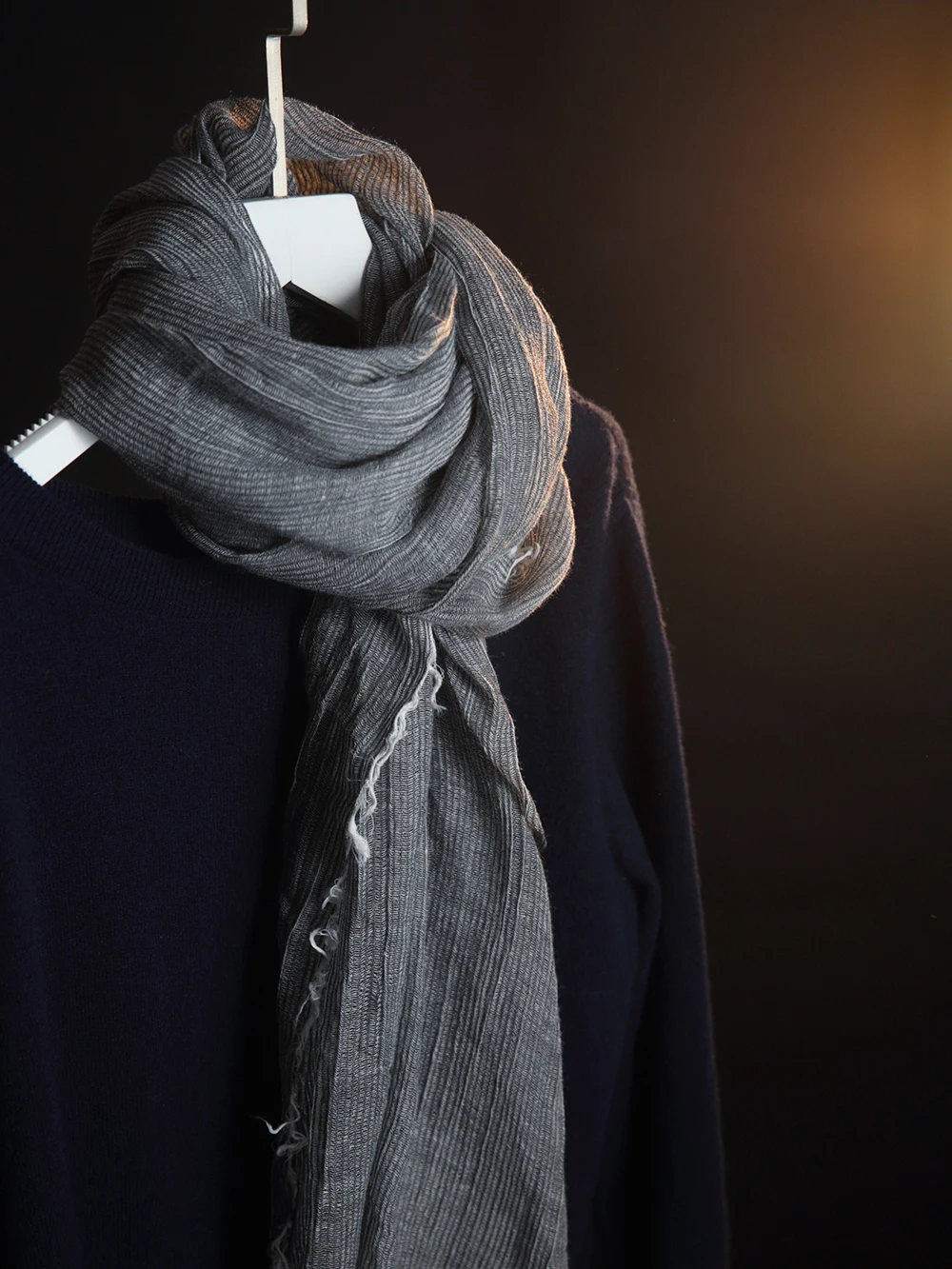 フリンジ付きソフトウールコットン混紡スカーフ-暖かい折り畳み式チェック柄デザイン-秋冬女性用必須アイテム-長方形スカーフ