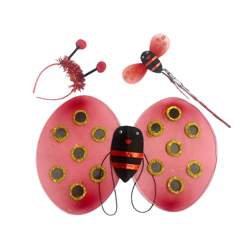 

Вечерние на Хэллоуин, крылья феи для девочек, красные крылья божьей коровки, блестящие желтые пятна и улыбающееся лицо, крылья бабочки, детский костюм