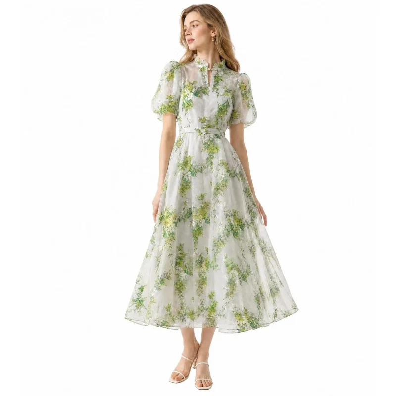 Fabric Island Green plant and flower organza creative mesh fabric Fresh and simple Hanfu long skirt fabric view 2