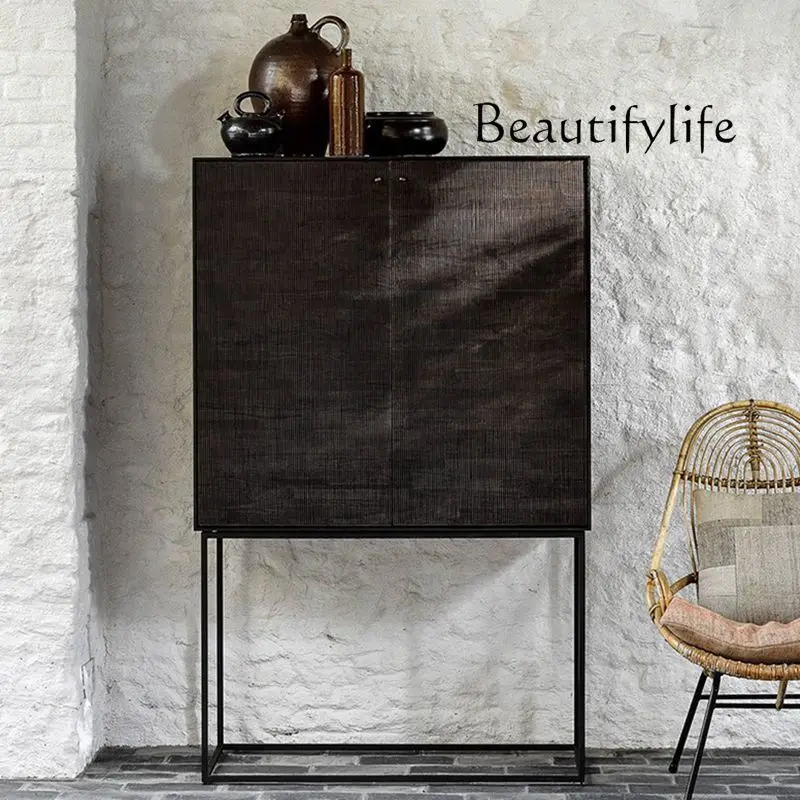 Nordic side cabinet storage, entrance cabinet, high cabinet, hand-carved double door bookcase, designer customization