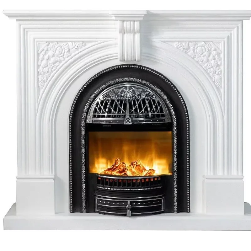 French Retro Electric Freestanding Fireplace with Multicolor Flames Remote Control Energy-Efficient for Home & Hotel Use