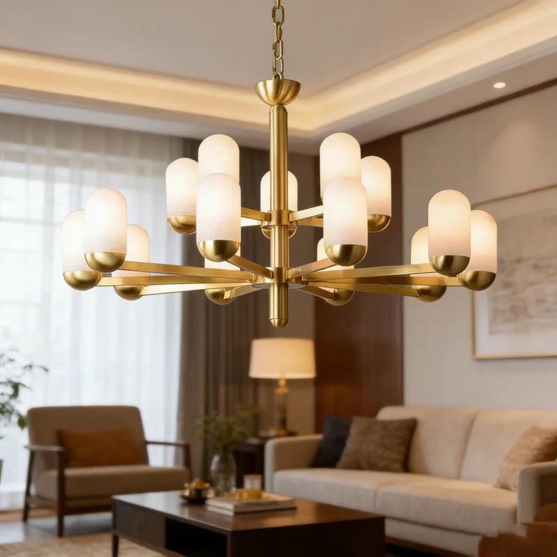 Spanish Natural Marble Pendant Lamp Living Room Simple Design Suitable Designer Bedrooms Rooms Dining Areas Full Copper Finish