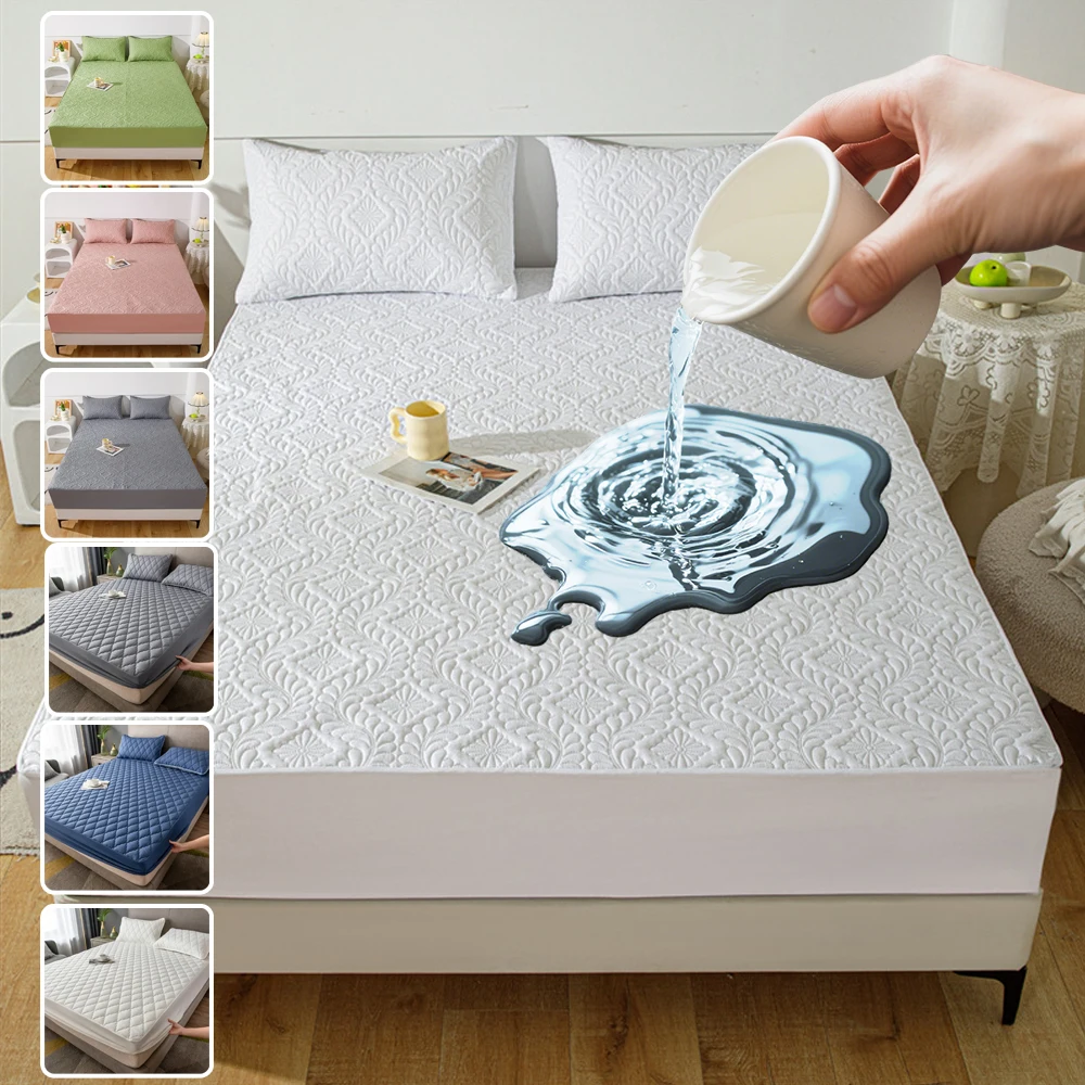 

Fitted Bed Sheet Cotton Non-slip Mattress Cover Anti-mite and Bacteria-free Pillowcase Waterproof Bed Cap Quilted Mattress Cover