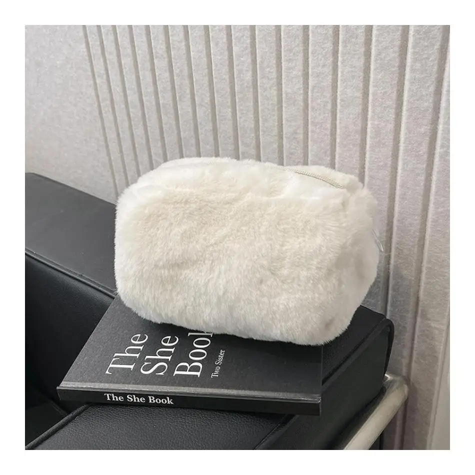 1 pz borsa per il trucco alla moda da donna borsa per il trucco in peluche borsa da viaggio per banchetti borsa piccola portatile per feste necessità quotidiane