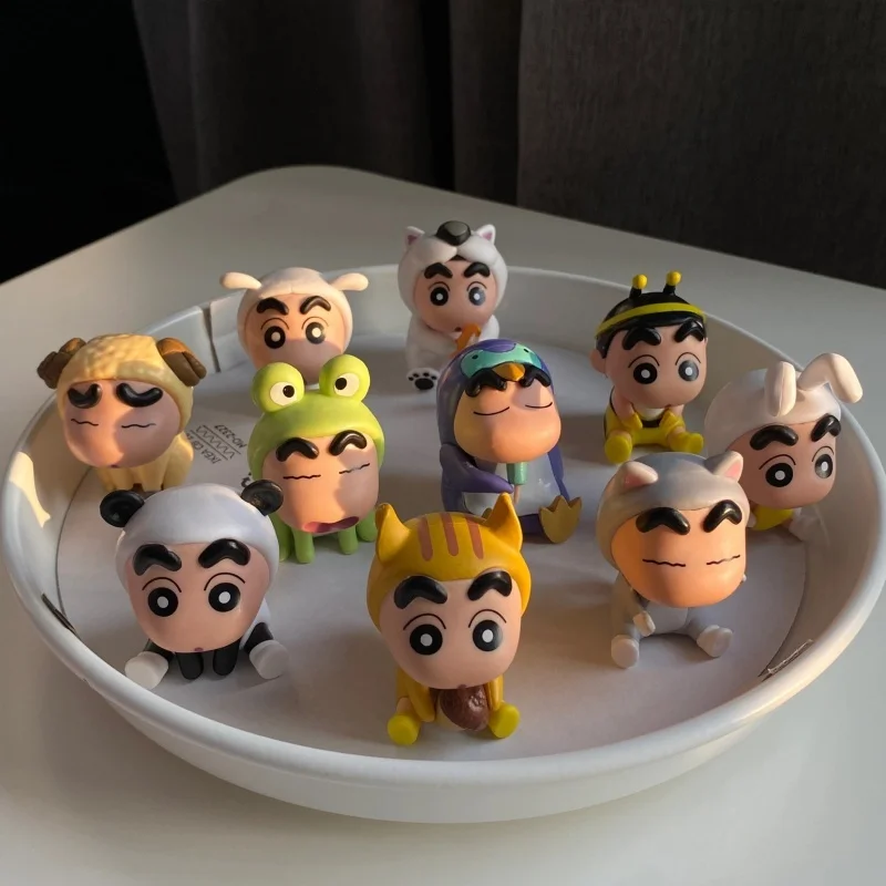 6/10/12pcs Set Crayon Shin-Chan Anime Figure Fishing Puppy Kawaii Q Version Mini Decor Figurines Collectibles Toys Holiday Gifts