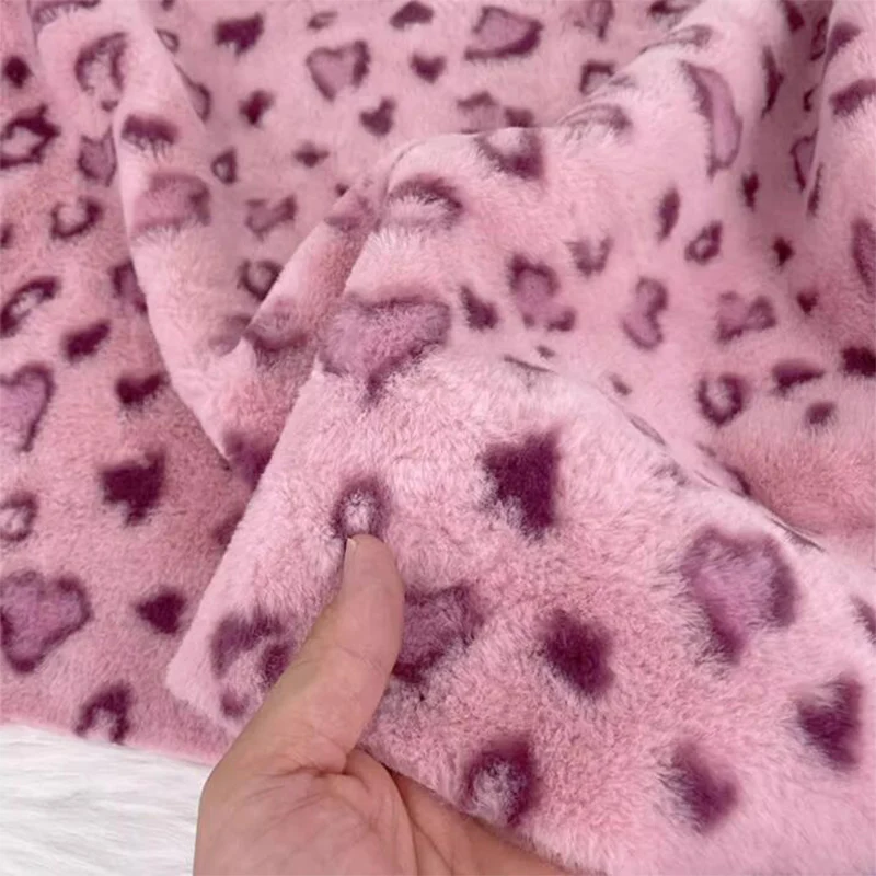 Fine Soft Imitation Mink Rabbit Fur Fabric Pink Plush love leopard Print Faux Fur Sewing Material Diy/Christmas Decoration/Coat