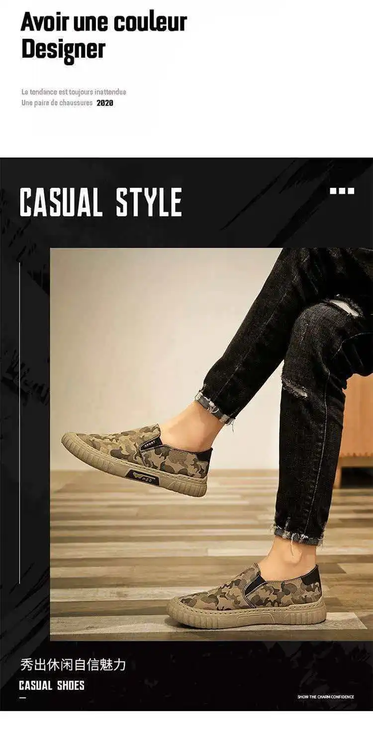 Camouflage Canvas Herren Freizeitschuhe Atmungsaktive Sommer Sportliche Slip-On Peking-Freizeitschuhe Runde Zehenkappe Flacher Absatz Leichte Schuhe – Detail 2