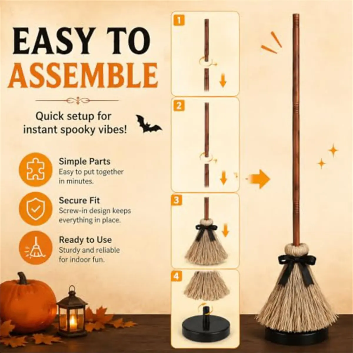 Moving Witches Broom for Halloween, Floating Animated Broomstick with Motion Effect for Spooky Decor & Party Display