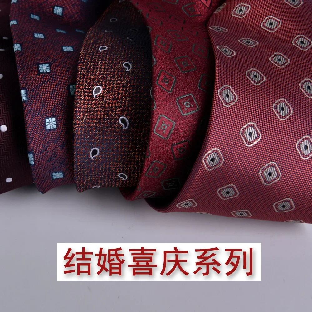 

Tie men's wedding celebration wine red striped jacquard formal business 8cm hand printed style in stock new model