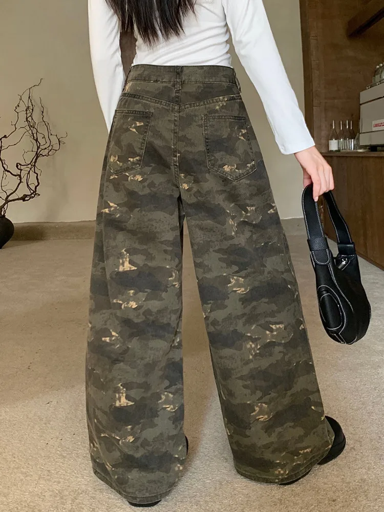 2024 Cyber Y2K Streetwear Camouflage Baggy New Jeans Pants For Women Clothes Wide Leg Loose Lady Long Trousers Pantalon Femme