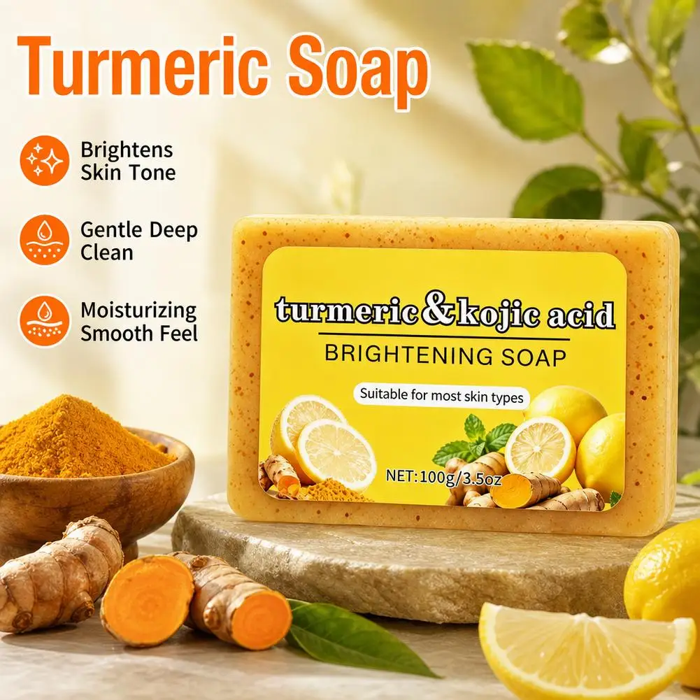 Turmeric Kojic Acid Soap Lemon Deep Cleansing Brightening Handmade Bath Body Bar Gentle Lemon Soap For Face Body Wash