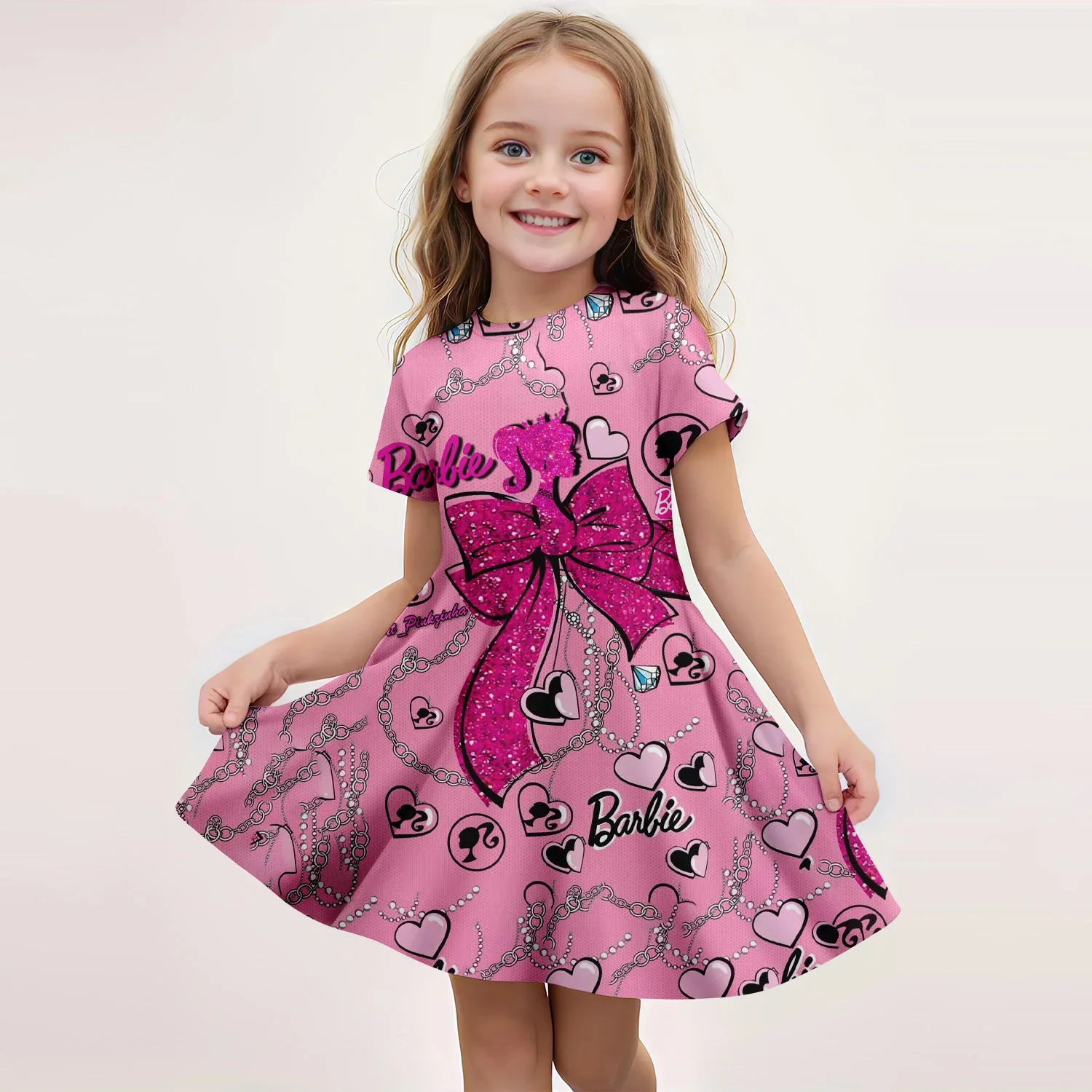 Hot Sale Kids Girl Cosplay Barbie Top 3d Princess Dress for 2-14 Years Girls Birthday Party Dresses Comfortable Short Sleeved