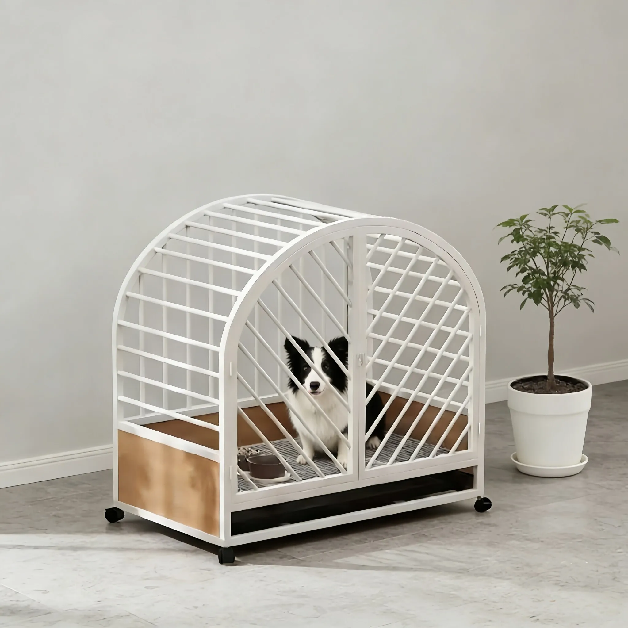 For Wooden Dog Cage with Toilet Separation, Thickened Indoor Kennel for Corgi, Border Collie & Golden Retriever
