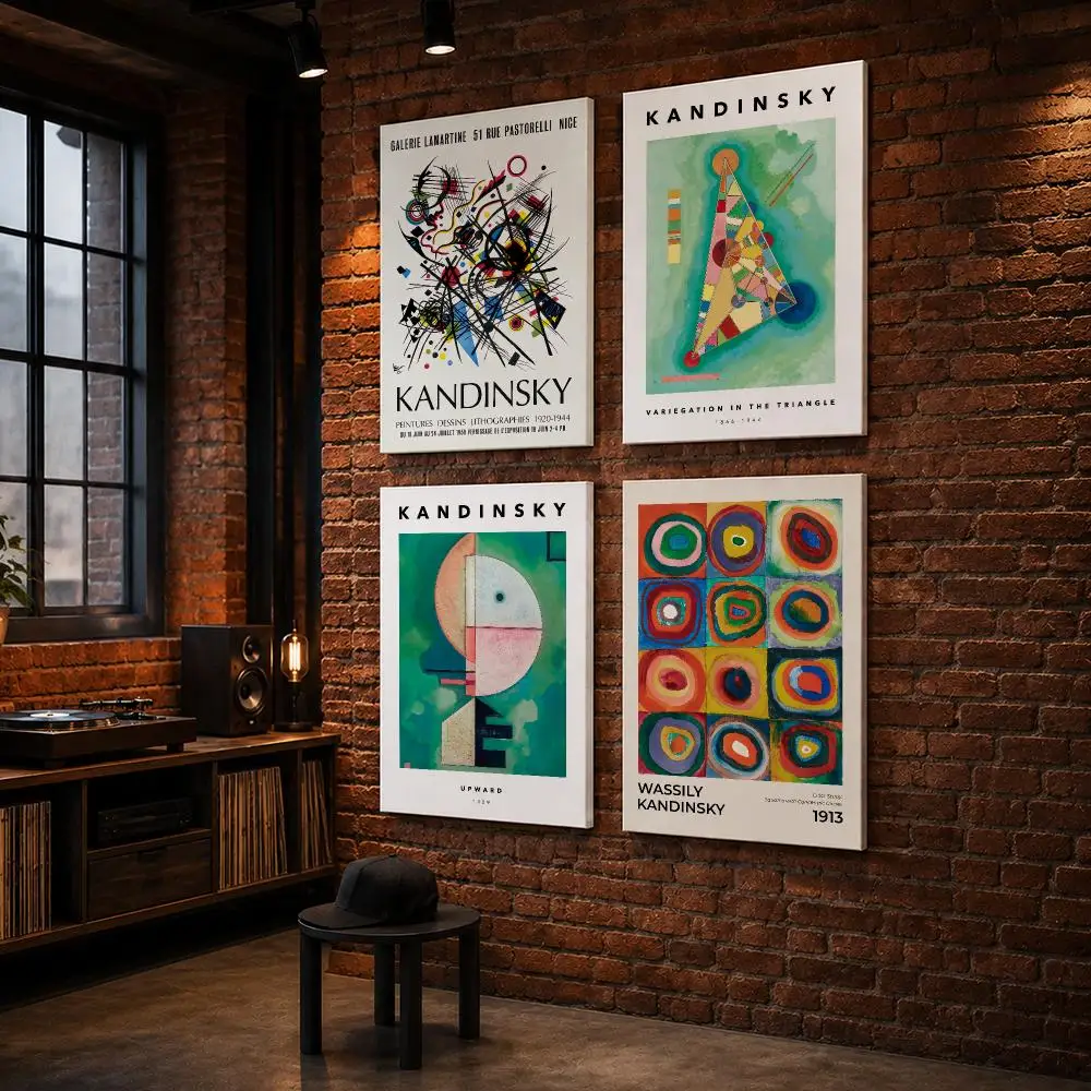 W-Wassily Kandinsky Painting Framed Wall Painting Wood Framed Wall Art Print For Bedroom Living Room Hallway Office Home Decor