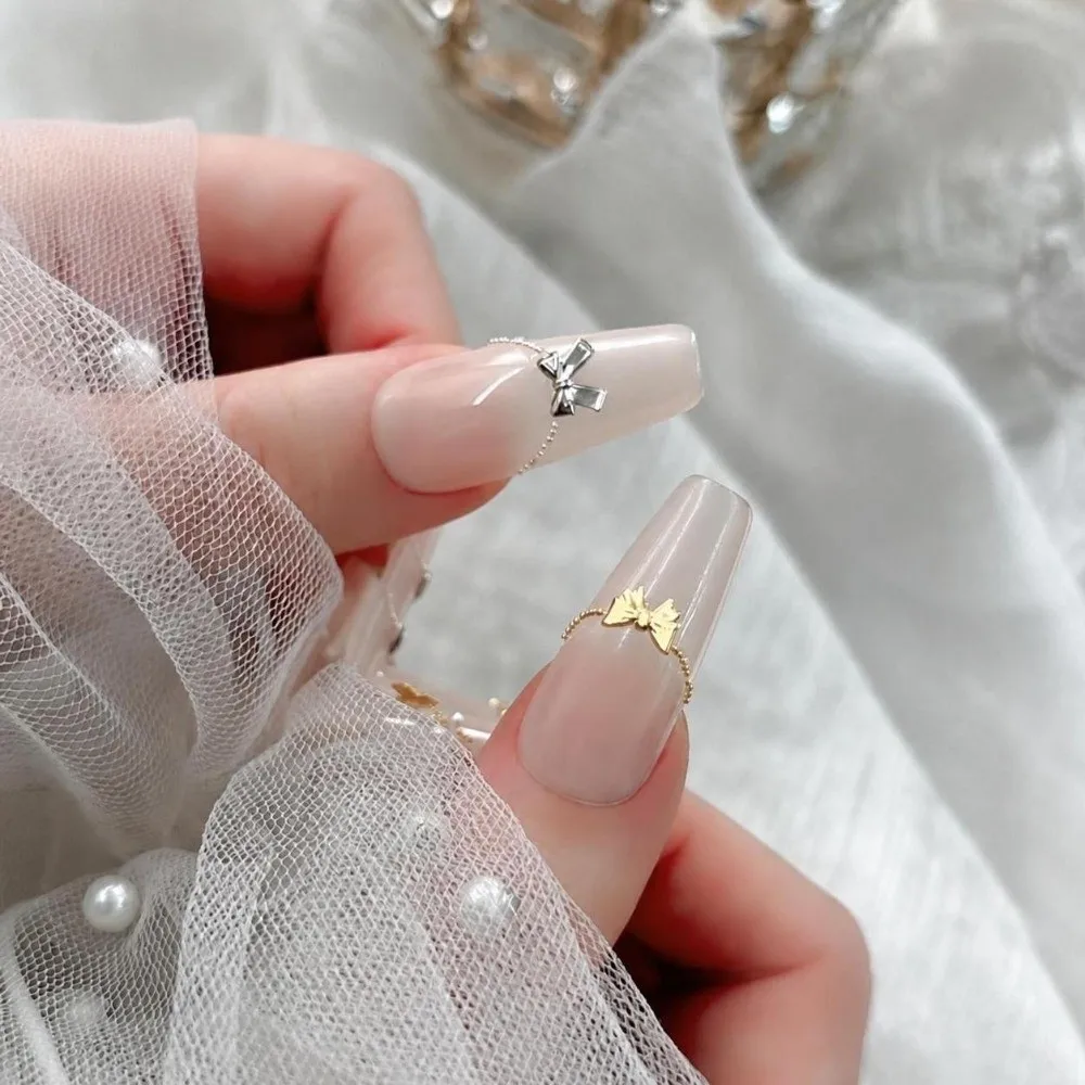 Approximately 150 Pcs DIY Manicure Nail Charms Alloy Material Gold Silver Color Mini Bow Nail Accessories